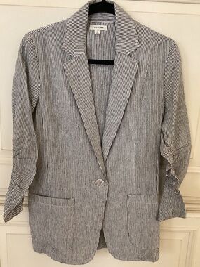 MAX STUDIO - WOMENS BLACK WHITE PINSTRIPED COTTON JACKET - SIZE S